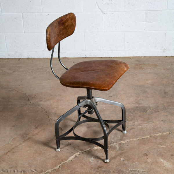 Vintage Drafting Stool Chair Restoration Hardware Adjustable Metal Brown Leather - Image 3