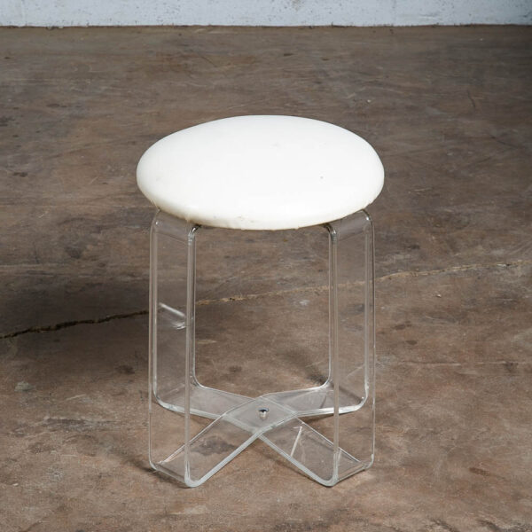 Mid Century Modern Stool Seat Vanity Lucite White Vintage Round Karmel Plastics - Image 4
