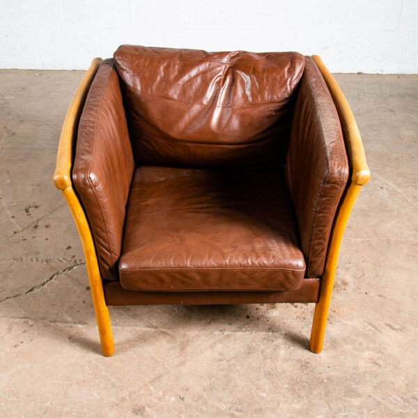 Mid Century Danish Modern Lounge Chair Stouby Worn Leather Brown Arm Denmark VG+ - Image 4