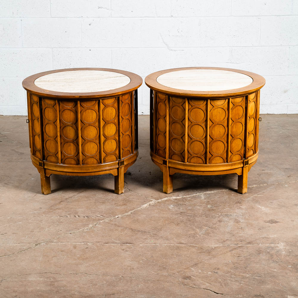 Mid Century Modern Side Tables End Nightstands Round Marble Door SetThomasville