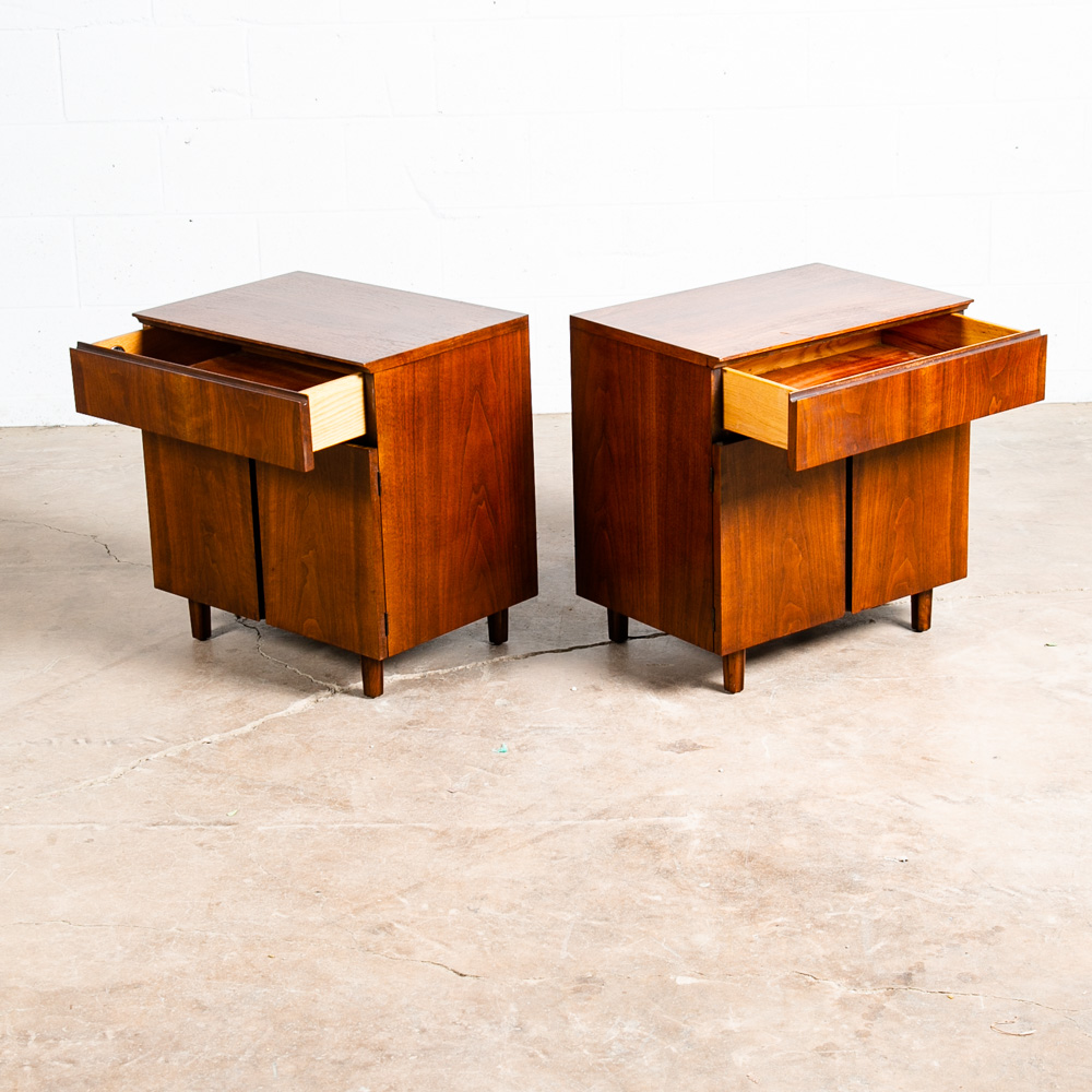 Mid Century Modern Nightstands End Side Tables John Stuart Walnut Drawer Cabinet - Image 3