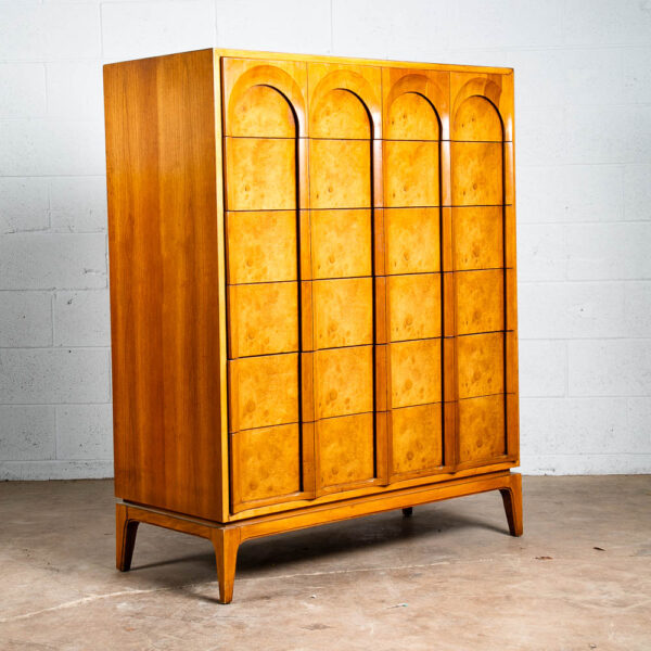 Mid Century Modern Dresser Highboy 6 Drawer Burl Thomasville Tall Sculptural Mcm