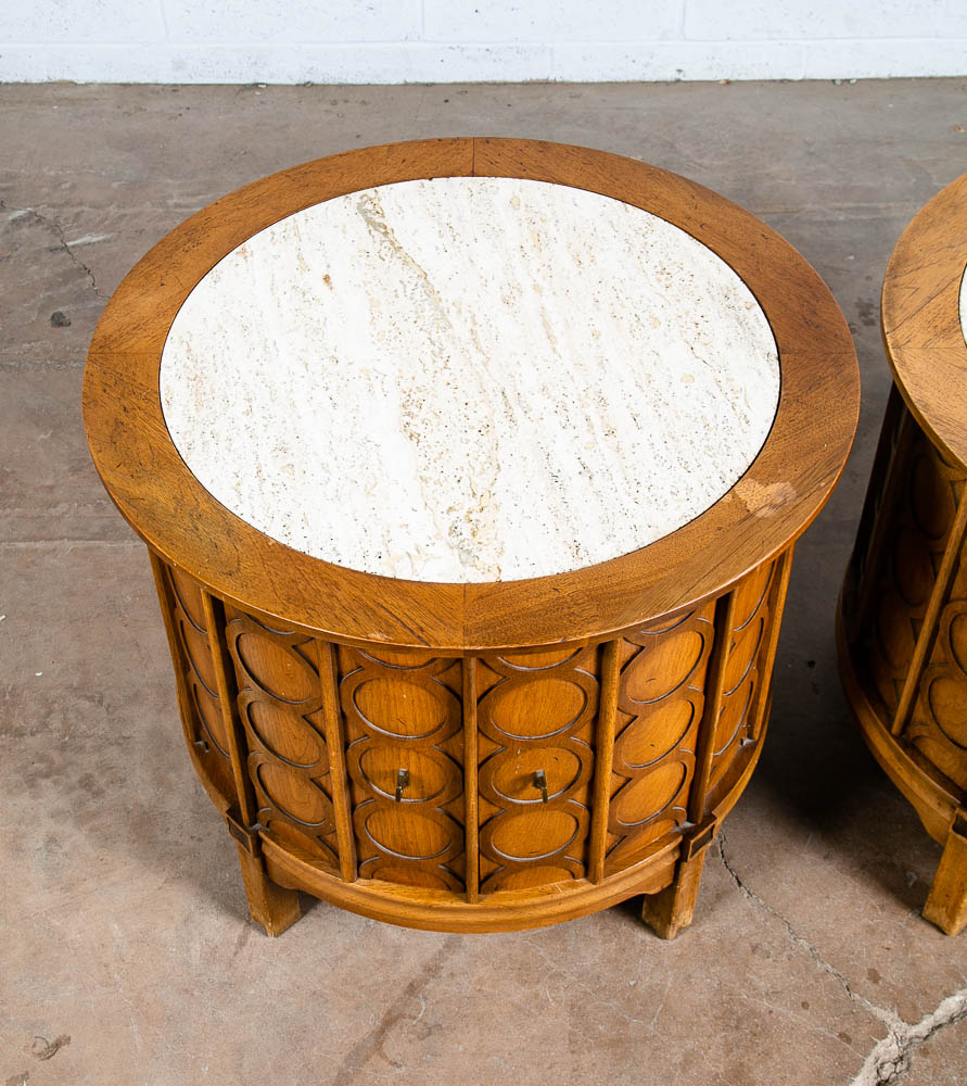 Mid Century Modern Side Tables End Nightstands Round Marble Door SetThomasville - Image 5