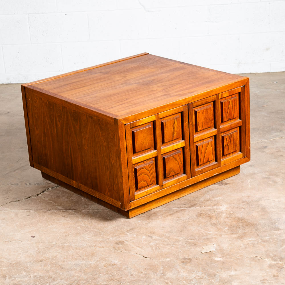 Mid Century Modern Side Table End Square Walnut Restored Cabinet Wood Cubist Mcm
