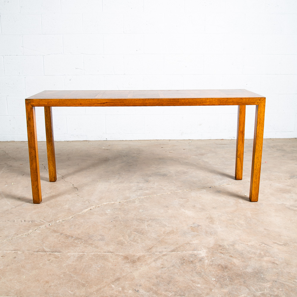 Mid Century Modern Console Table Solid Oak Burl Wood American Design Vintage - Image 4