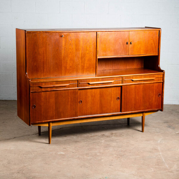 Mid Century Danish Modern Credenza Sideboard Bar Desk Teak Drawers Denmark Mcm