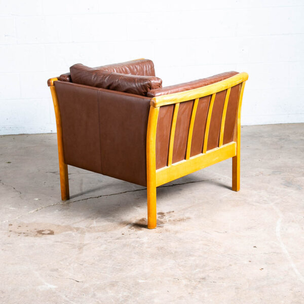 Mid Century Danish Modern Lounge Chair Stouby Worn Leather Brown Arm Denmark VG+ - Image 6