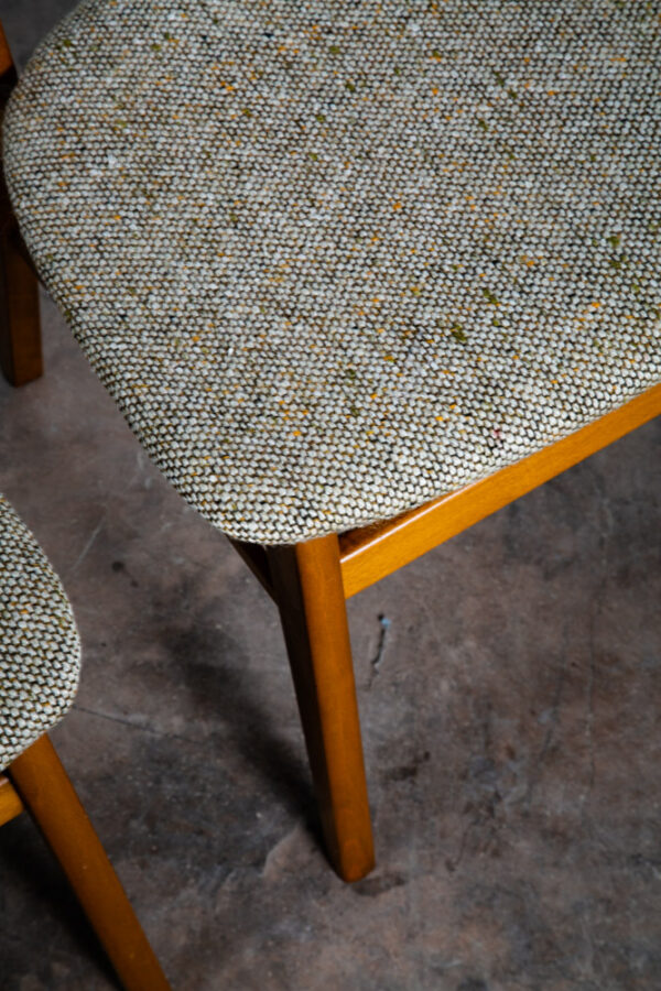 Mid Century Danish Modern Dining Chair Oatmeal Tweed Set 4 Teak Round Copenhagen - Image 10