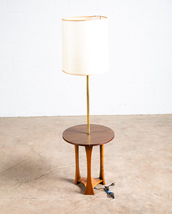 Mid Century Modern Floor Lamp Side Table Modeline Solid Walnut Round Lighting