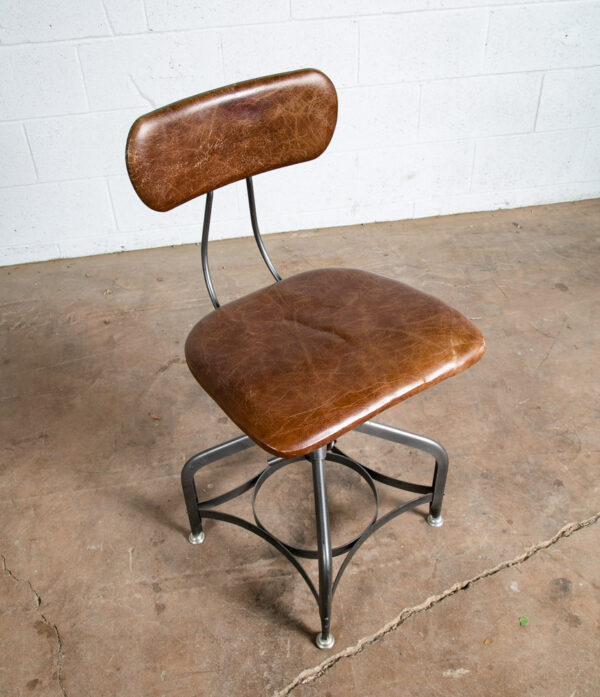 Vintage Drafting Stool Chair Restoration Hardware Adjustable Metal Brown Leather - Image 2