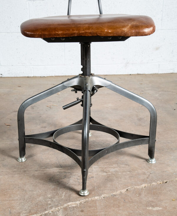 Vintage Drafting Stool Chair Restoration Hardware Adjustable Metal Brown Leather - Image 7