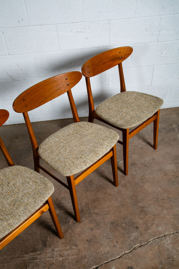 Mid Century Danish Modern Dining Chair Oatmeal Tweed Set 4 Teak Round Copenhagen - Image 7