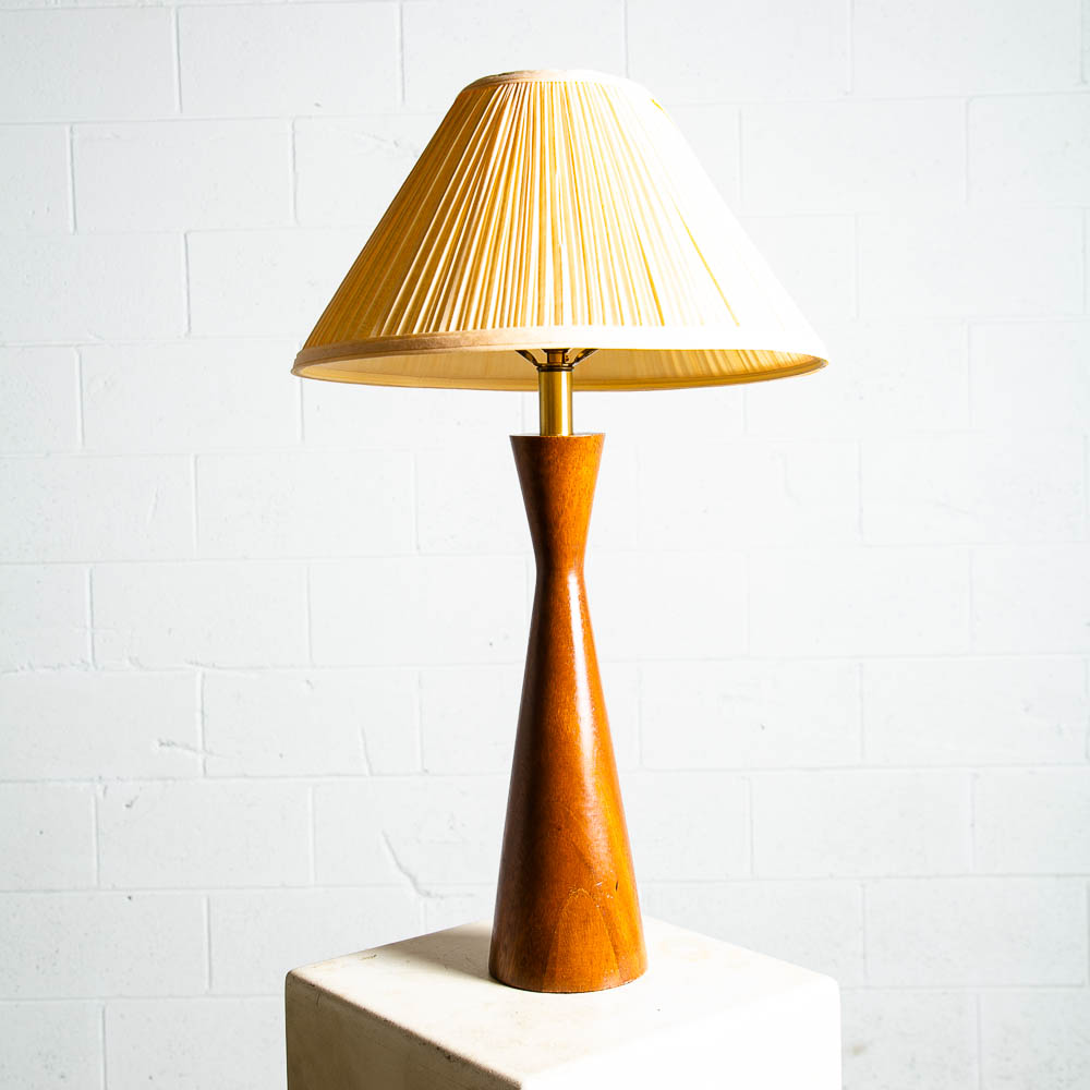 Mid Century Modern Table Lamp Solid Walnut Wood Round Studio Vintage Lighting NM