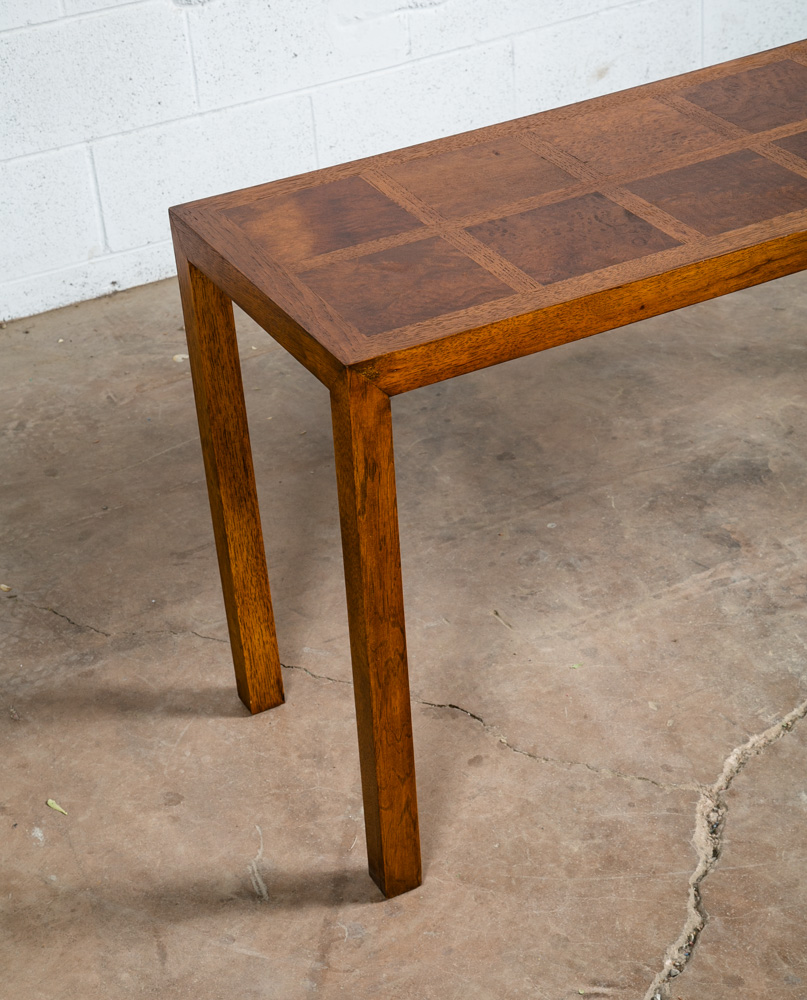 Mid Century Modern Console Table Solid Oak Burl Wood American Design Vintage - Image 10