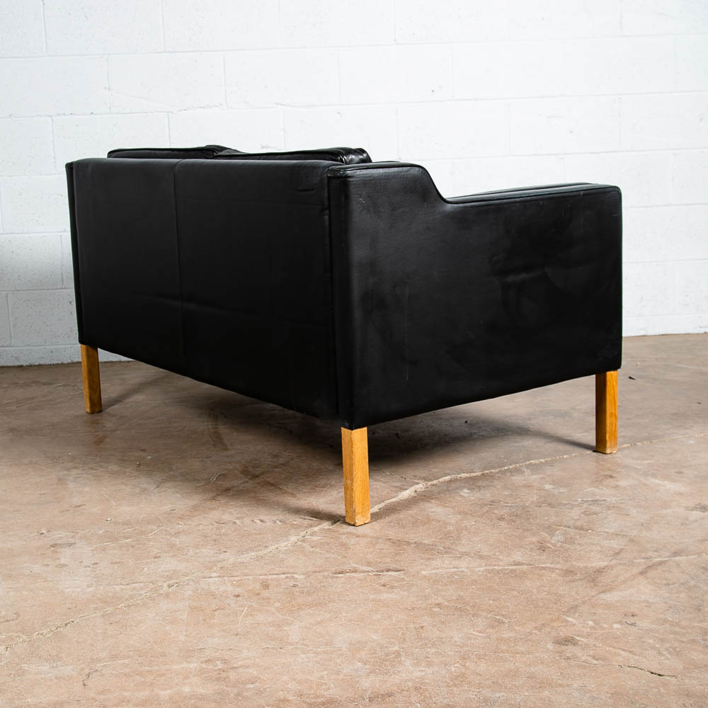 Mid Century Danish Modern Sofa Couch 2 Seat Borge Mogensen Leather Black Settee - Image 6
