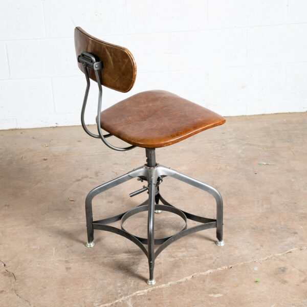 Vintage Drafting Stool Chair Restoration Hardware Adjustable Metal Brown Leather - Image 4