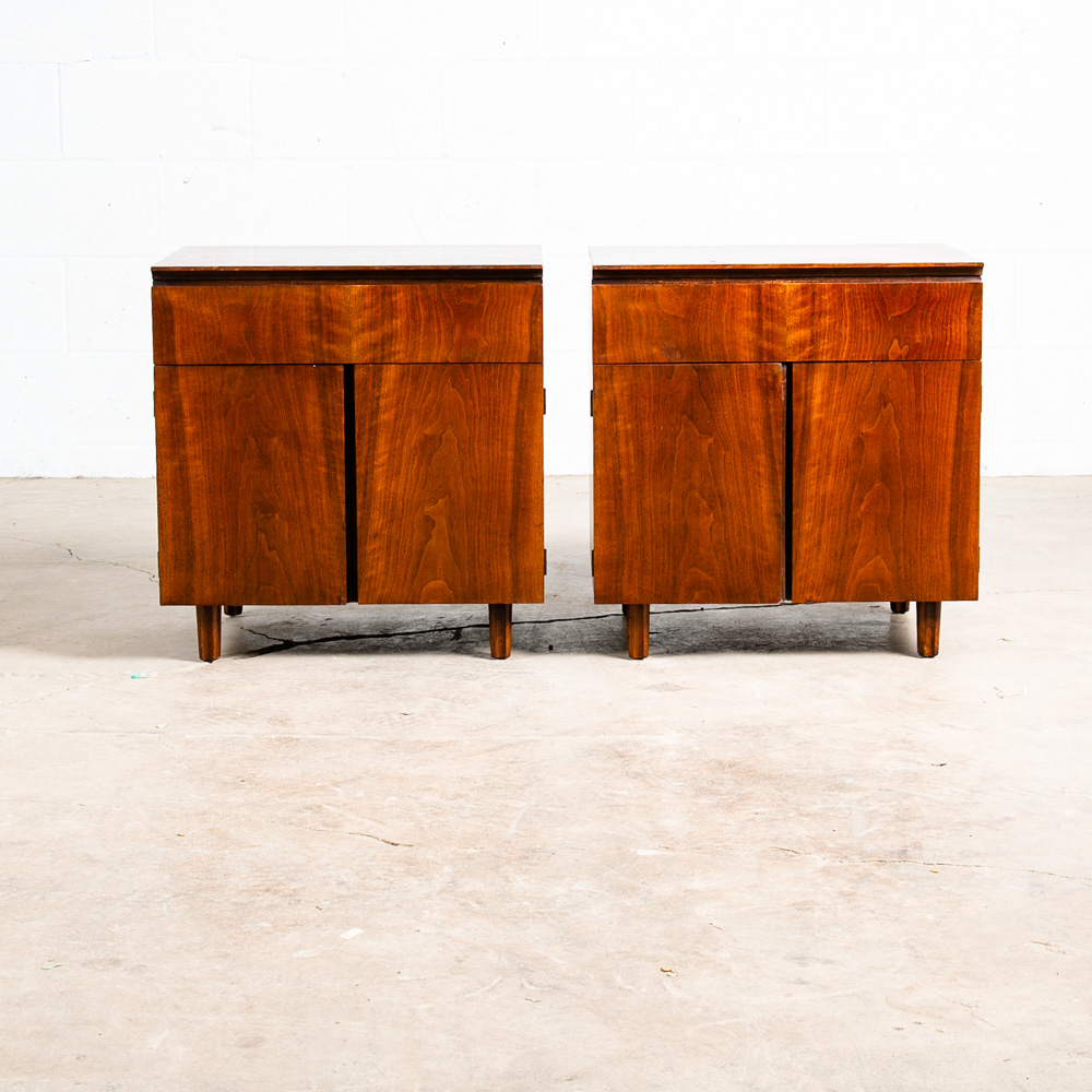Mid Century Modern Nightstands End Side Tables John Stuart Walnut Drawer Cabinet - Image 2