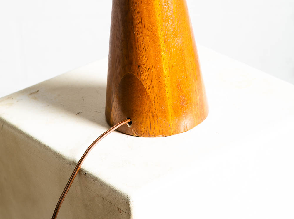 Mid Century Modern Table Lamp Solid Walnut Wood Round Studio Vintage Lighting NM - Image 9