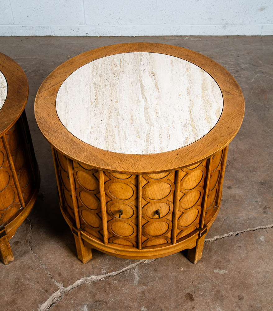 Mid Century Modern Side Tables End Nightstands Round Marble Door SetThomasville - Image 6
