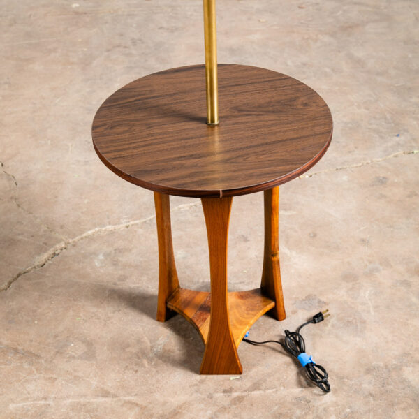 Mid Century Modern Floor Lamp Side Table Modeline Solid Walnut Round Lighting - Image 4