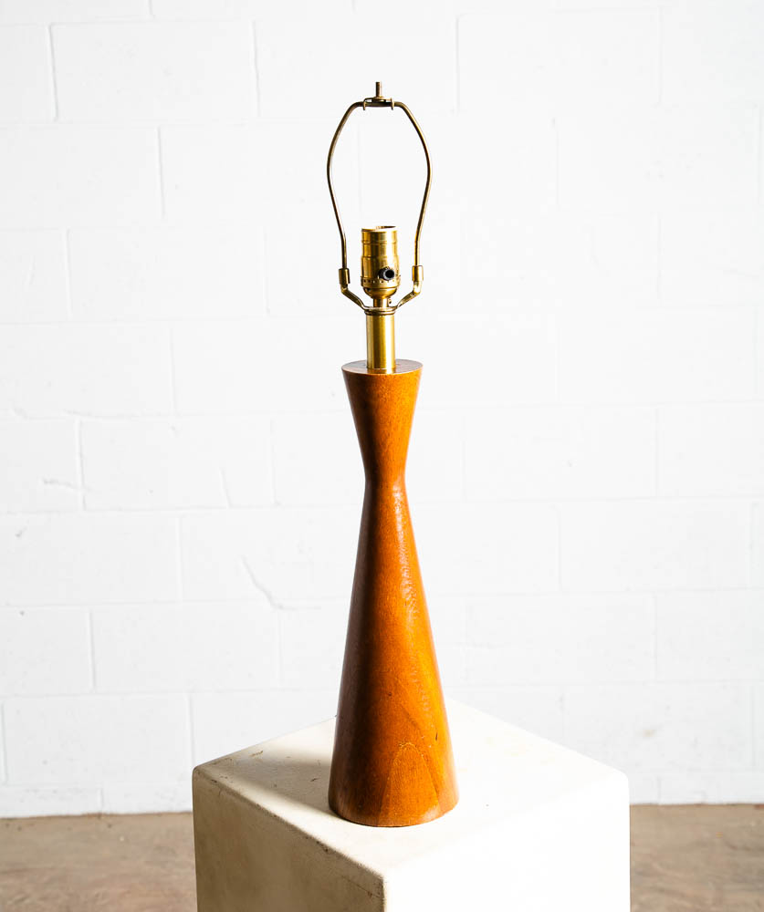 Mid Century Modern Table Lamp Solid Walnut Wood Round Studio Vintage Lighting NM - Image 2