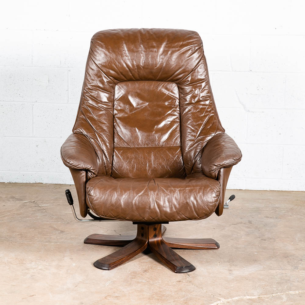 Mid Century Danish Modern Lounge Chair Soderbergs Brown Leather Ottoman Recliner - Image 7