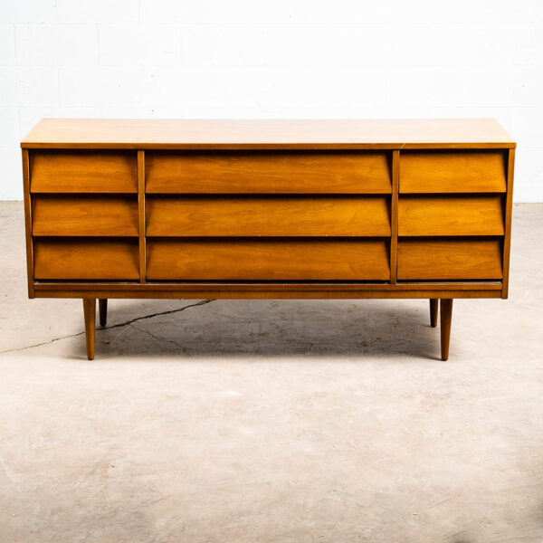 Mid Century Danish Modern Credenza Dresser Bassett Walnut 9 Drawer Danish Mcm - Image 2