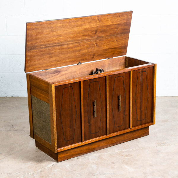 Mid Century Modern Credenza Stereo Console Symphonic Walnut Record Player Wood