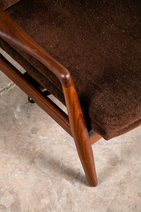 Mid Century Danish Modern Lounge Chair Madsen Schubell Teak Recliner Brown Arm - Image 5