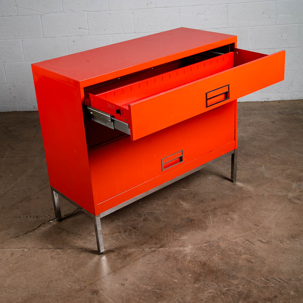 Mid Century Modern Dresser Chest Metal Solid Salmon Pink Red Steelcase Vintage - Image 4