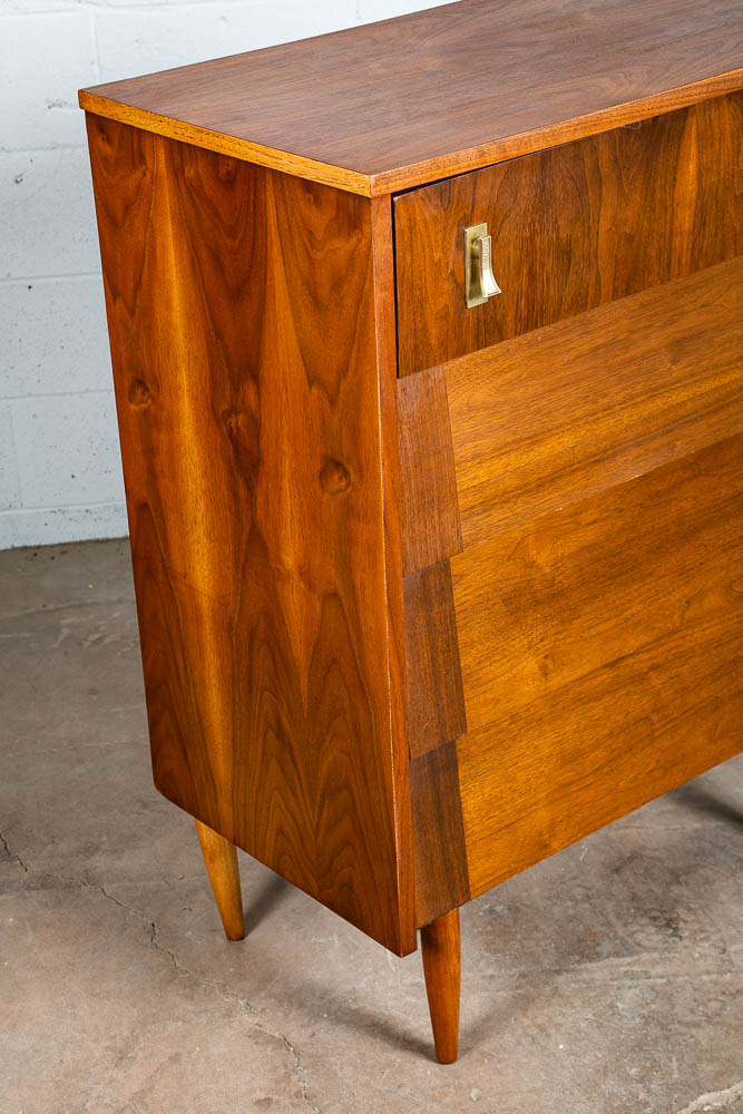 Mid Century Modern Dresser Highboy Walnut 4 Drawer Wood Brass Handle Restored - Image 7