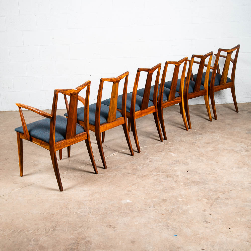 Mid Century Modern Dining Chairs 6 Drexel Collection Blue Solid Walnut Vintage - Image 3