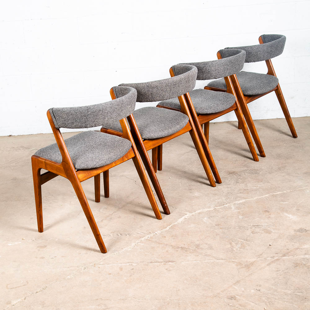 Mid Century Danish Modern Dining Chairs Set 4 Kai Kristiansen Fire Grey Teak Mcm - Image 11