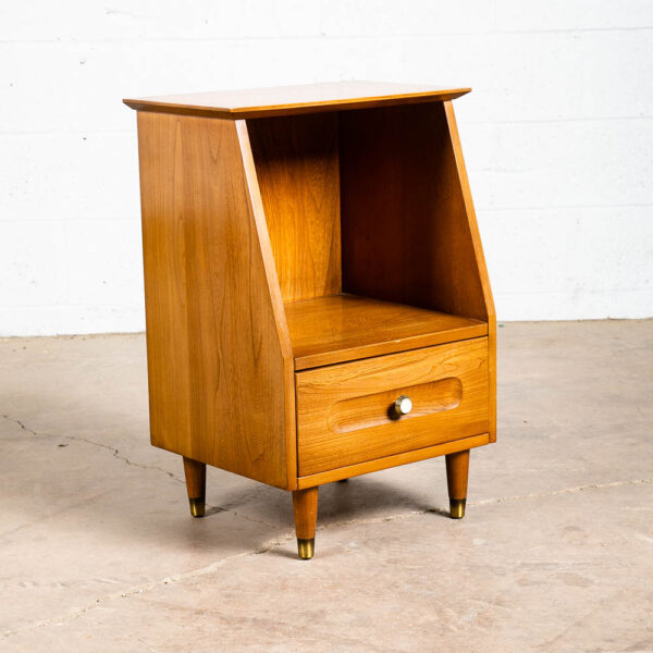 Mid Century Modern Nightstand End Table Side Solid Wood Drawer LA Period Brass