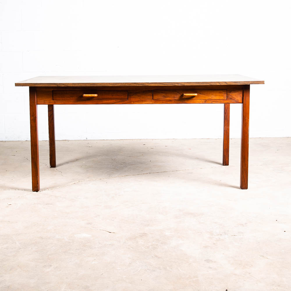 Mid Century Modern Writing Table Desk Office Solid Walnut Writing 2 Drawer Mcm - Image 3