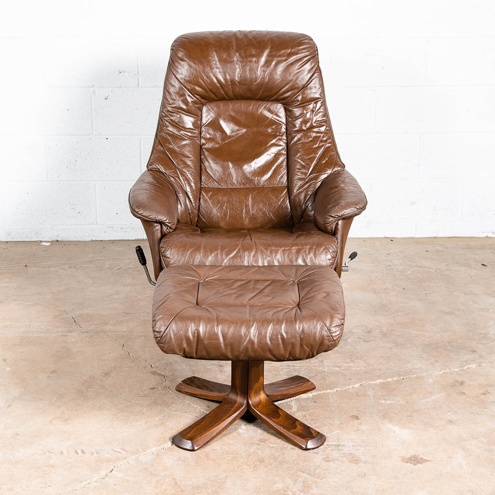 Mid Century Danish Modern Lounge Chair Soderbergs Brown Leather Ottoman Recliner - Image 3