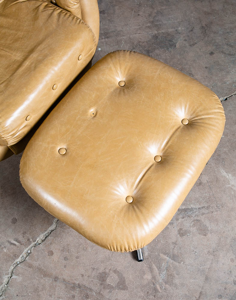 Mid Century Modern Lounge Chair Egg Ottoman Tufted Swivel Tan Cream Armchair Mcm - Image 8