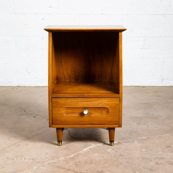 Mid Century Modern Nightstand End Table Side Solid Wood Drawer LA Period Brass - Image 2