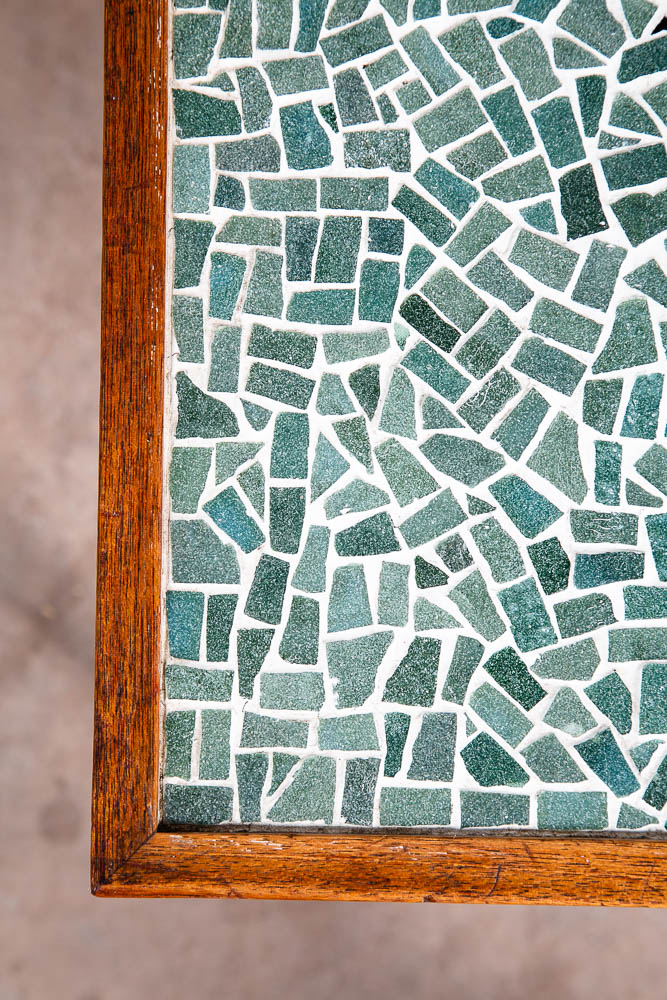 Mid Century Modern End Table Side Rectangular Vintage Walnut Wood Tile Aqua Mcm - Image 8
