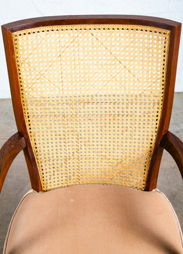 Mid Century Modern Dining Chairs Set 6 Captain Cane High Back Vintage Peach Tan - Image 11