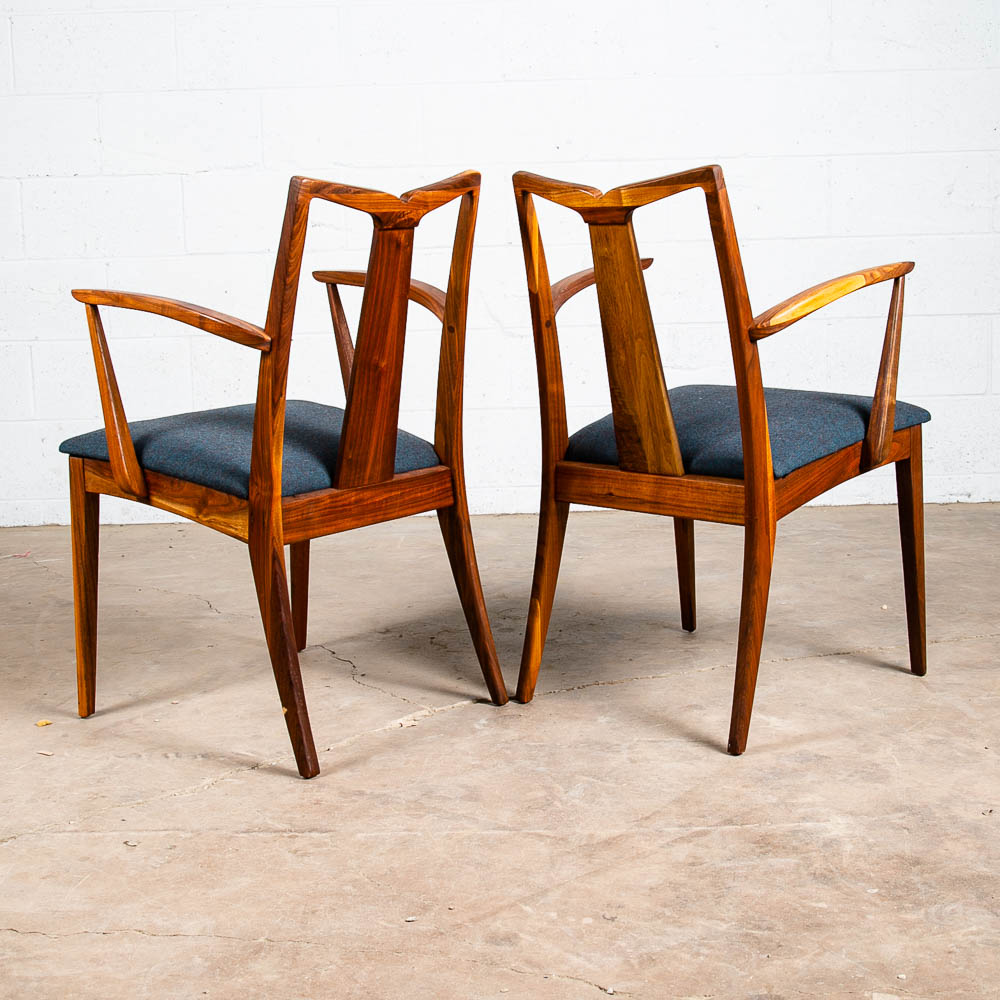 Mid Century Modern Dining Chairs 6 Drexel Collection Blue Solid Walnut Vintage - Image 5