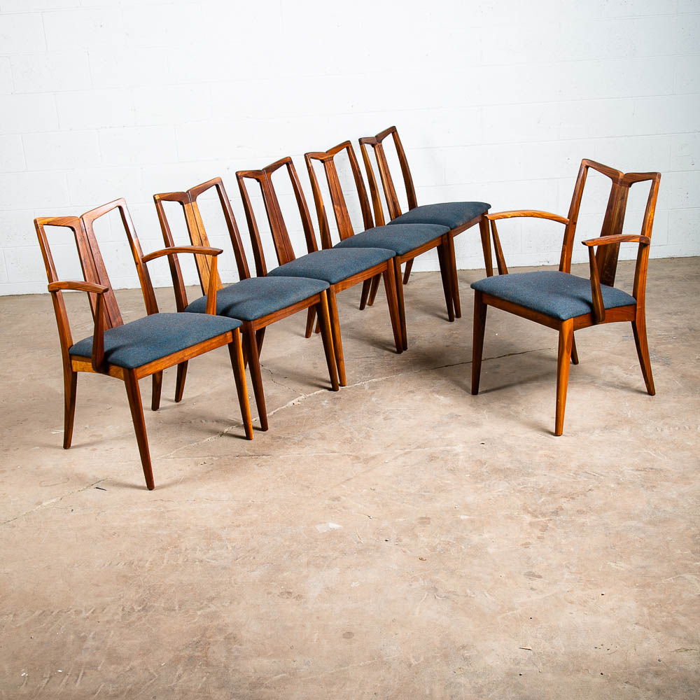 Mid Century Modern Dining Chairs 6 Drexel Collection Blue Solid Walnut Vintage