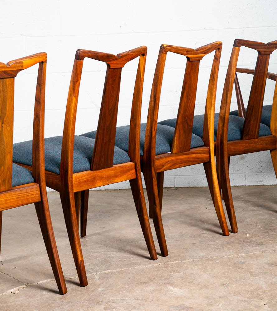 Mid Century Modern Dining Chairs 6 Drexel Collection Blue Solid Walnut Vintage - Image 7