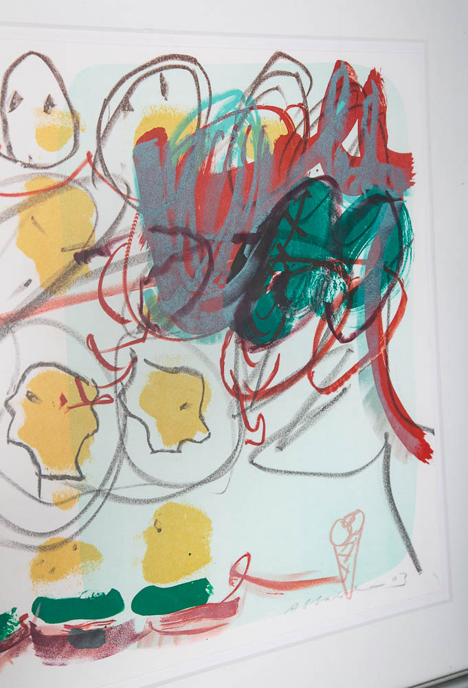 Mid Century Modern Art Serigraph Abstract Faces #53/120 Signed Yellow Green Red - Image 9