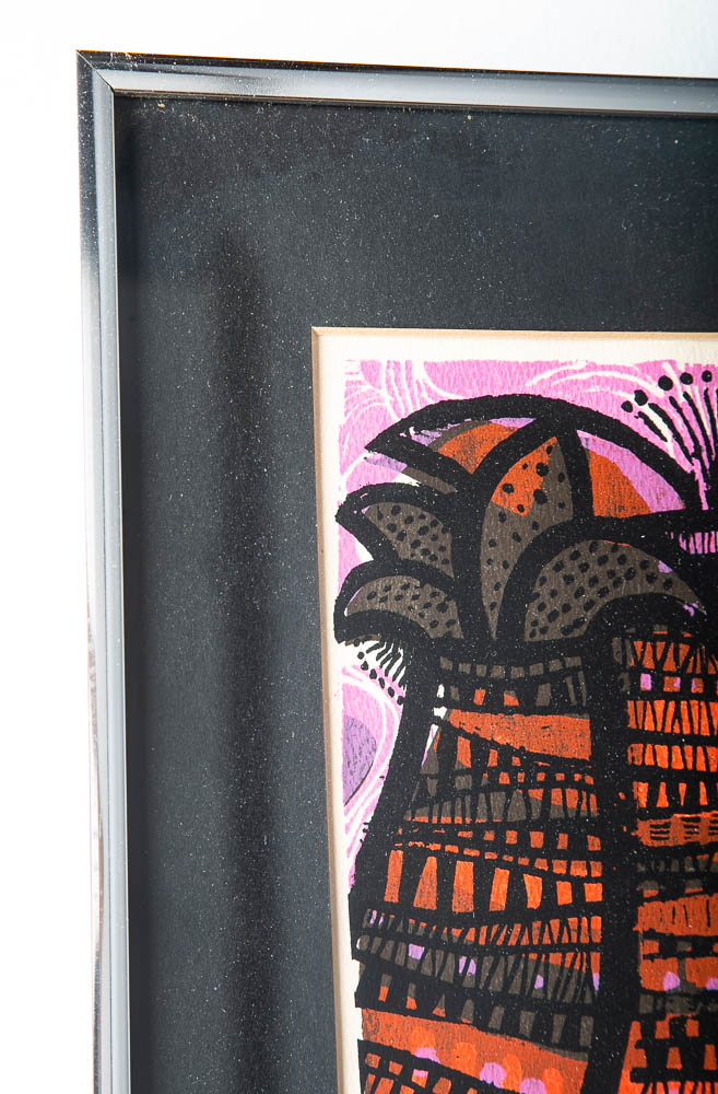 Mid Century Modern Art Print Serigraph David Weidman Plant Forms Pink Mcm 12.5" - Image 5