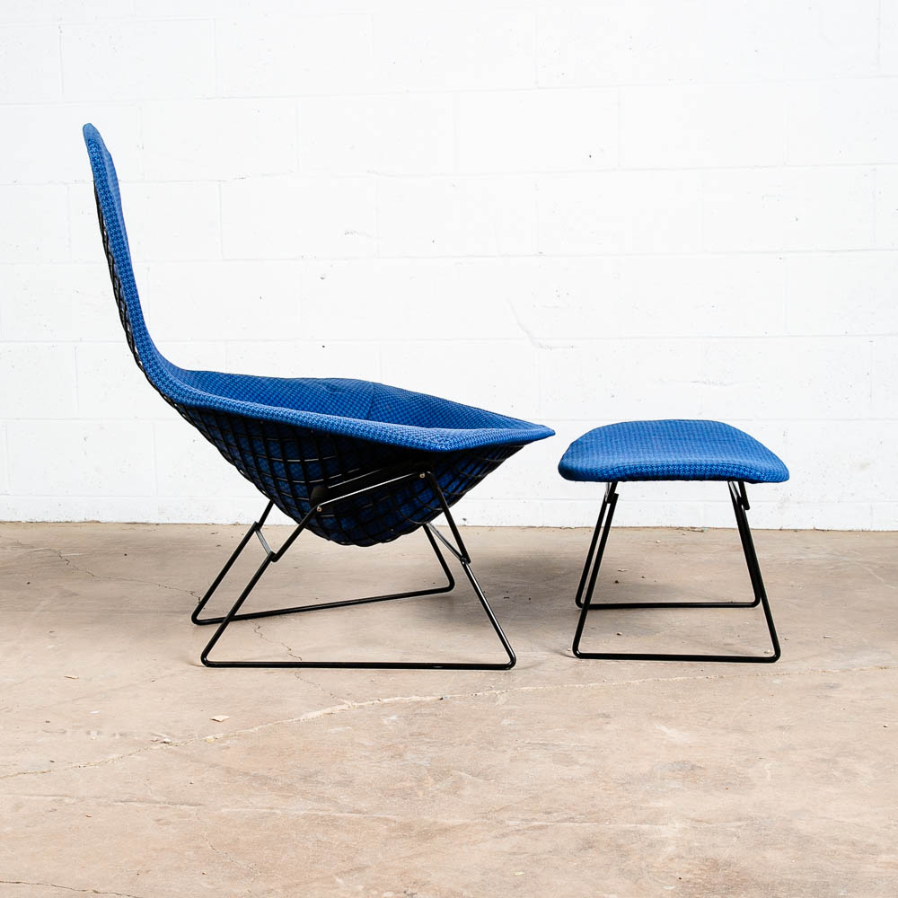 Mid Century Modern Lounge Chair Harry Bertoia Knoll Bird Ottoman Blue Black Base - Image 5