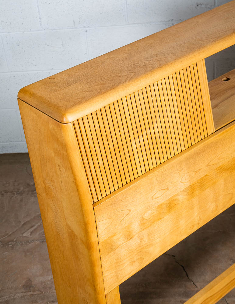 Mid Century Modern Headboard Bed Frame Full Heywood Wakefield Blonde Tambour Storage - Image 9