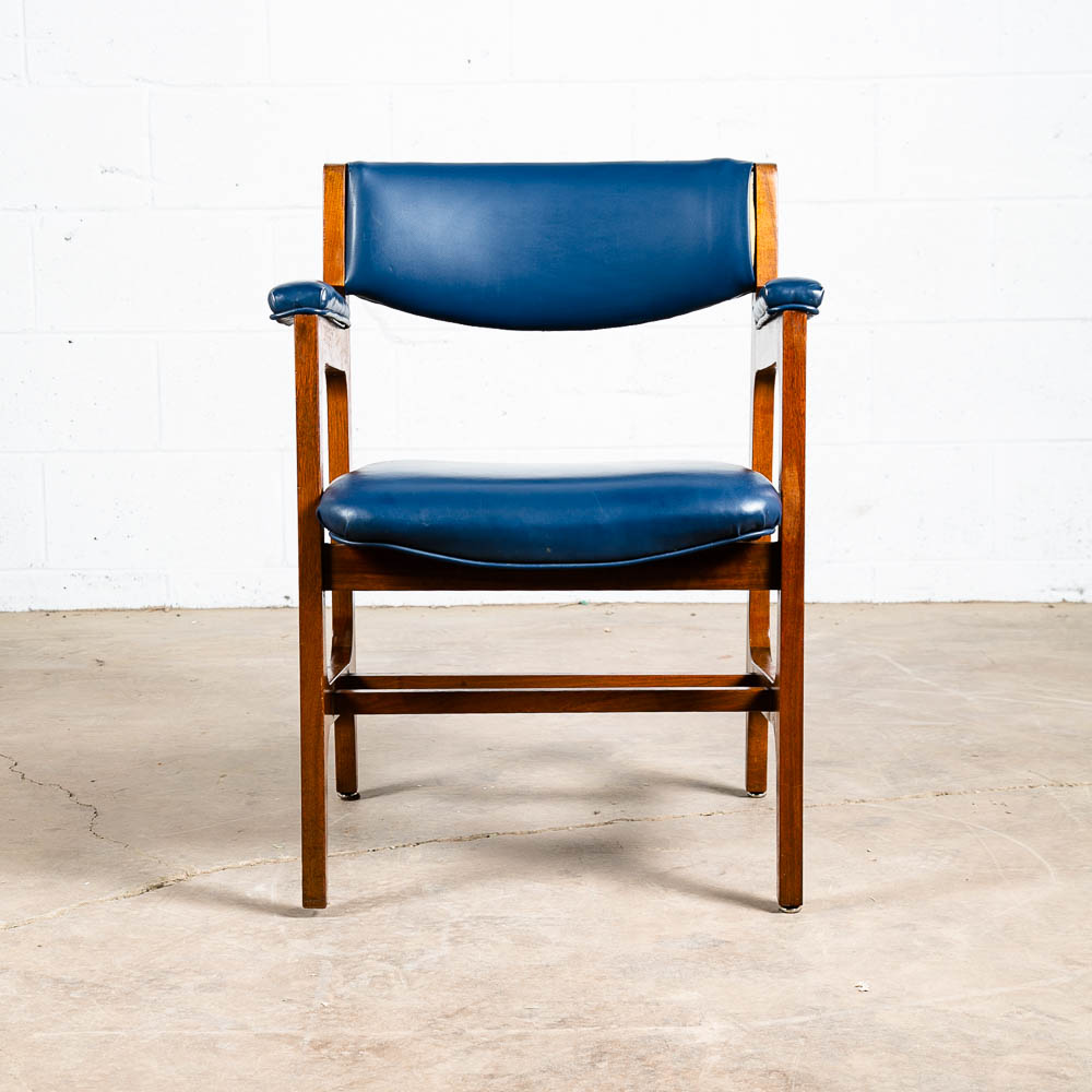 Mid Century Modern Lounge Chair Walnut Arms Blue Office Armchair Gunlocke Mcm VG - Image 6