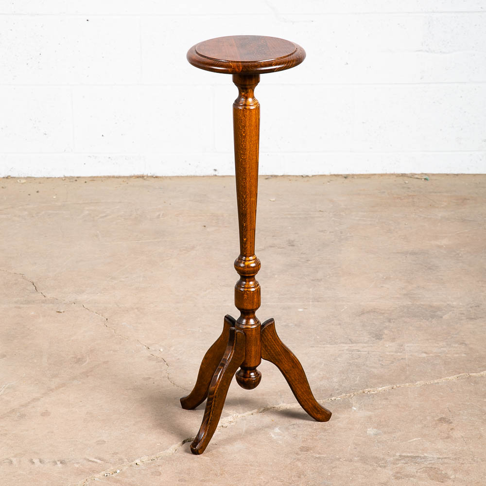 Antique Pedestal Plant Stand Torchere Solid Oak Side Table Smoking Round 3 Leg - Image 2