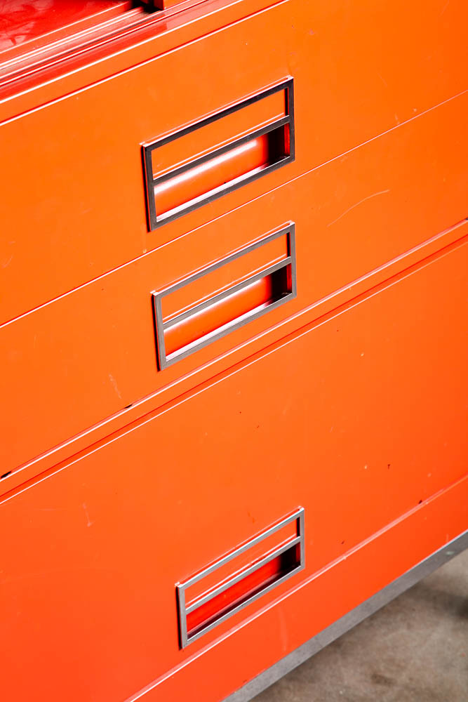 Mid Century Modern Highboy Dresser Metal Solid Salmon Pink Red Steelcase Vintage - Image 8